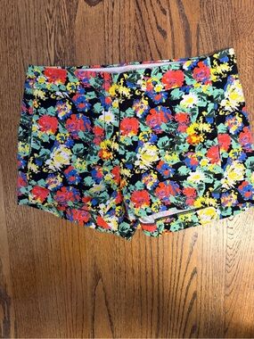 J. Crew Black Floral Shorts with Multicolor Blooms